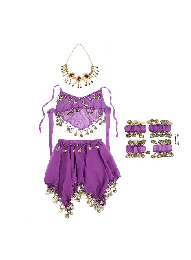 Kids Girls Belly Dance Costume Set Halloween Outfit Indian Dance Clothes (Deep purple)