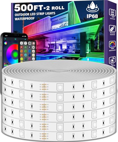 LETIANPAI 500ft Outdoor LED Strip Lights Waterproof 1 RollIP68 Outside Led Light Strips with App and RemoteMusic Sync RGB Exterior Rope Self Adhesive Back for DeckBalconyPool - Image 1