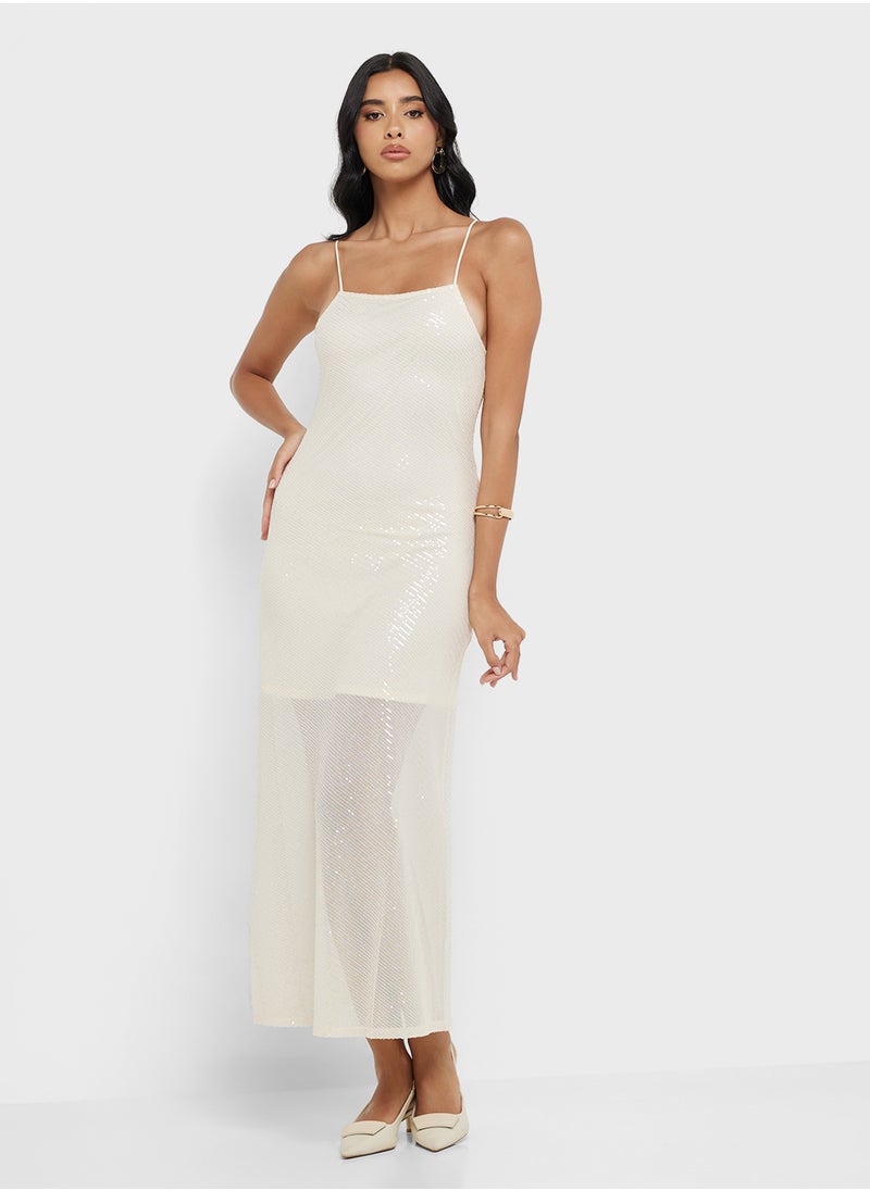 ONLY Oleena Strap Sequins Maxi Dress  - Image 4