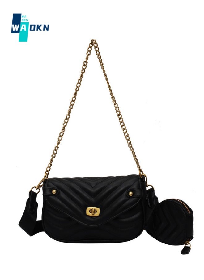 WAOKN - Women's Textured Shoulder Bag, Ladies Personalized Chain Crossbody Bag Sling Bag Side Bag, PU Leather Carry Bag Gift Bag for College Students and Teenagers - Image 1