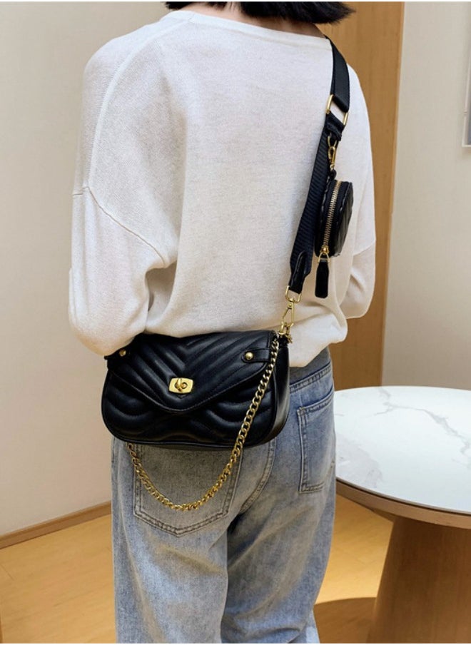 WAOKN - Women's Textured Shoulder Bag, Ladies Personalized Chain Crossbody Bag Sling Bag Side Bag, PU Leather Carry Bag Gift Bag for College Students and Teenagers - Image 1