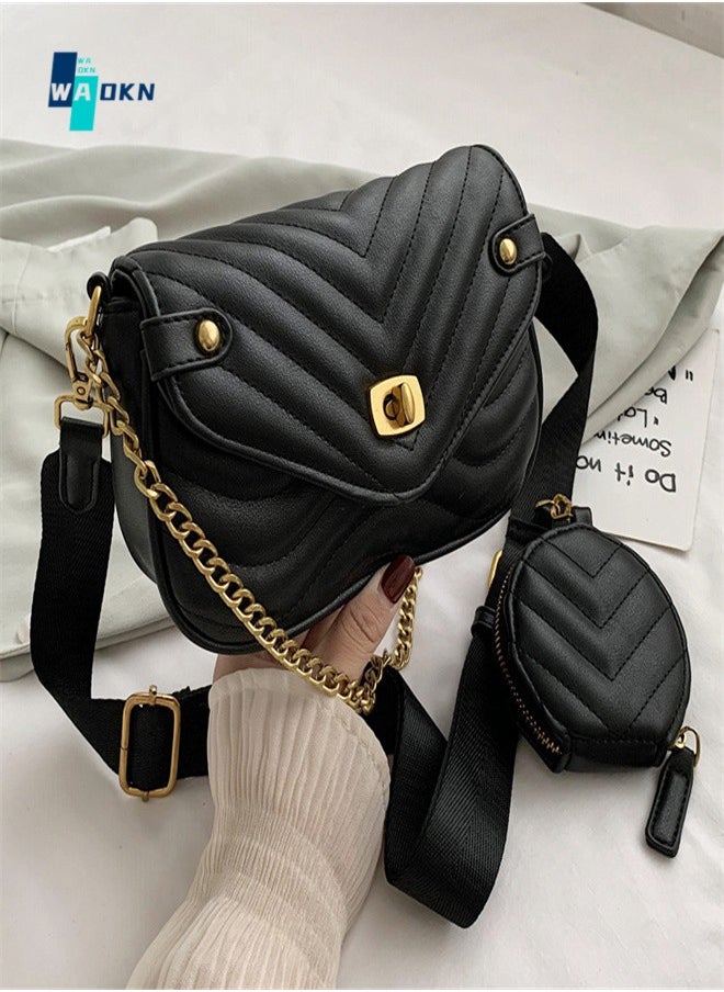 WAOKN - Women's Textured Shoulder Bag, Ladies Personalized Chain Crossbody Bag Sling Bag Side Bag, PU Leather Carry Bag Gift Bag for College Students and Teenagers - Image 1
