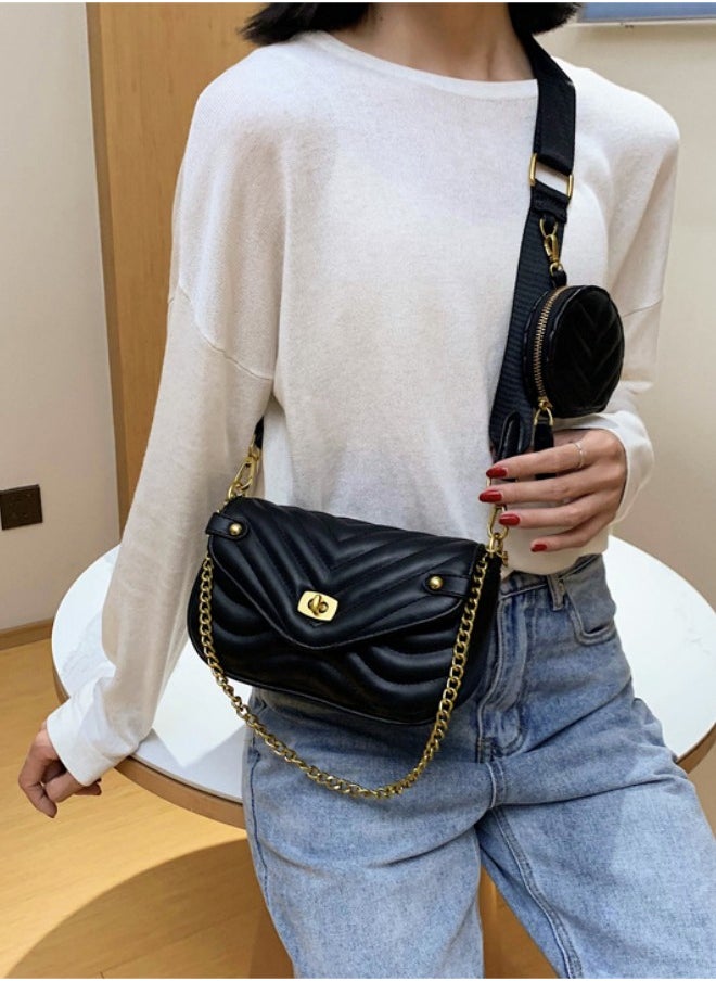 WAOKN - Women's Textured Shoulder Bag, Ladies Personalized Chain Crossbody Bag Sling Bag Side Bag, PU Leather Carry Bag Gift Bag for College Students and Teenagers - Image 1
