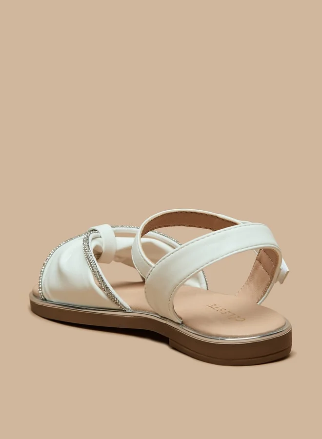 سيليست Girls' Bow Detail Sandals with Hook and Loop Closure