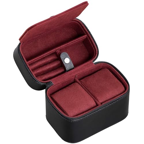 ROTHWELL 2 Watch Travel Case Storage Organizer for 2 Watches  Tough Portable Protection wZipper Fits All Wristwatches  Smart Watches Up to 50mm BlackRed