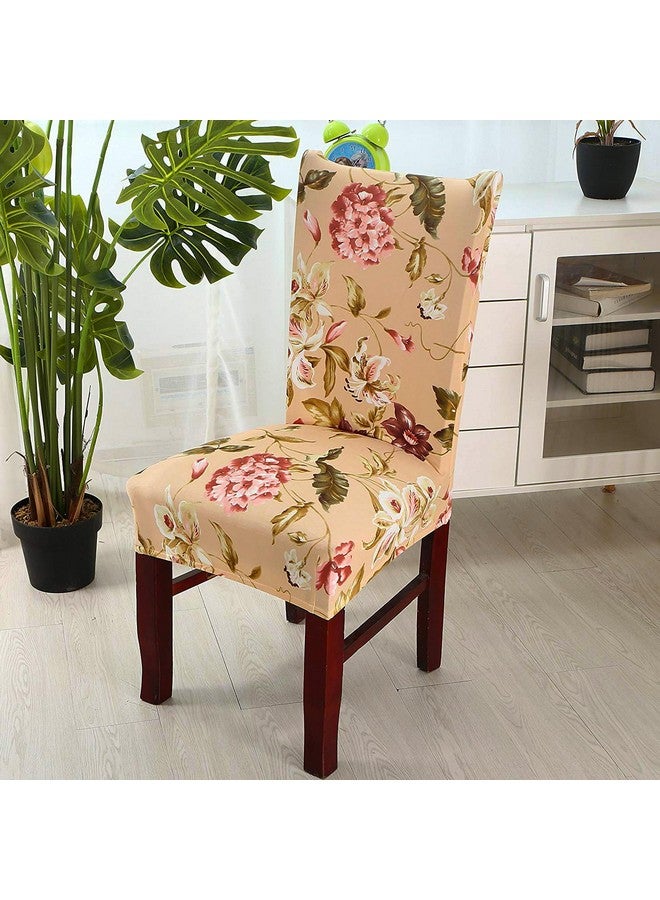 House of Quirk Dining Chair Cover with Table Covers for Kitchen Waterproof Dining Table Cloth (Dark Beige/Flower Pink/Green, 1 Table Cover + 4 Chair Cover) - Image 3