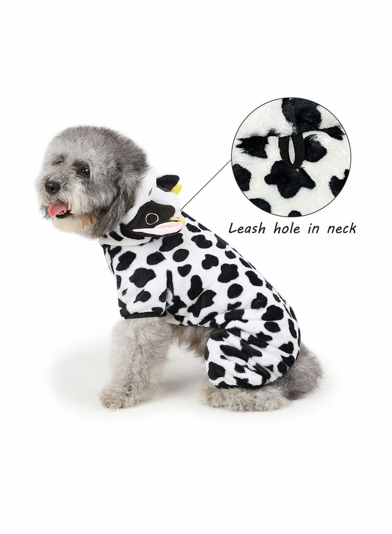 Cow Dog Costume – Funny  Dog Costume, Winter Warm Moo Moo Outfits for Small Medium Dogs, Adorable 4 Legs Milk Cows Hooded Coat Pajama - Image 2