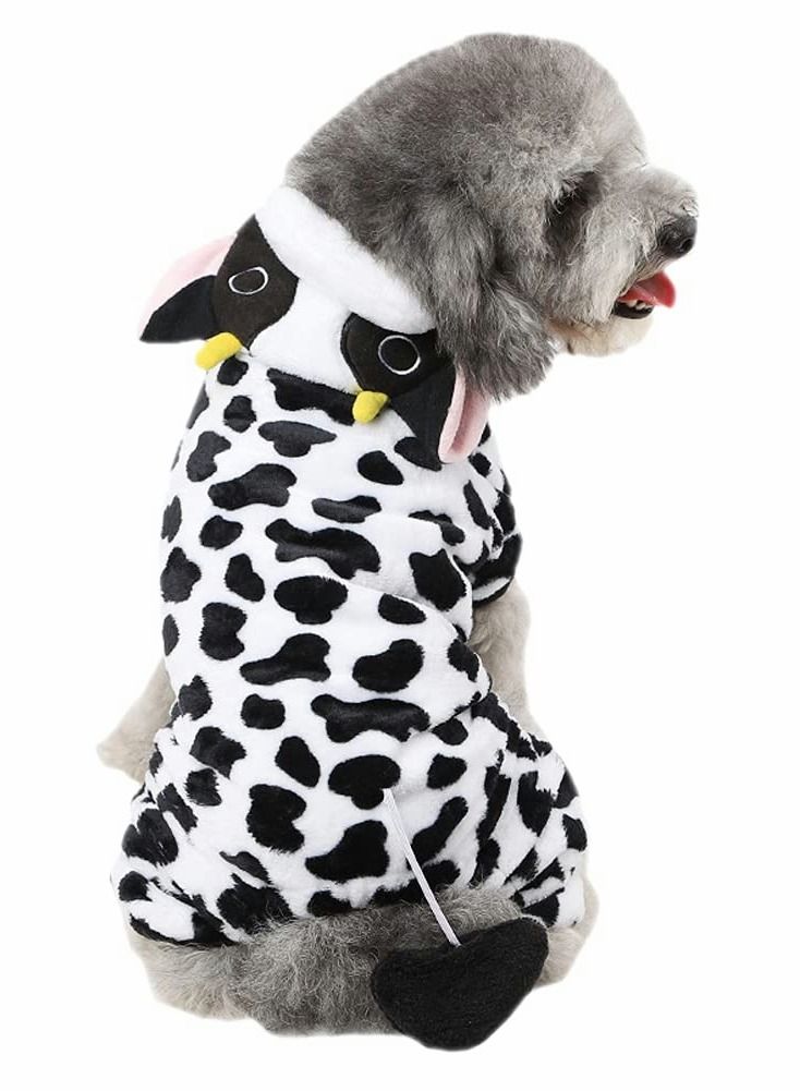 Cow Dog Costume – Funny  Dog Costume, Winter Warm Moo Moo Outfits for Small Medium Dogs, Adorable 4 Legs Milk Cows Hooded Coat Pajama - Image 1