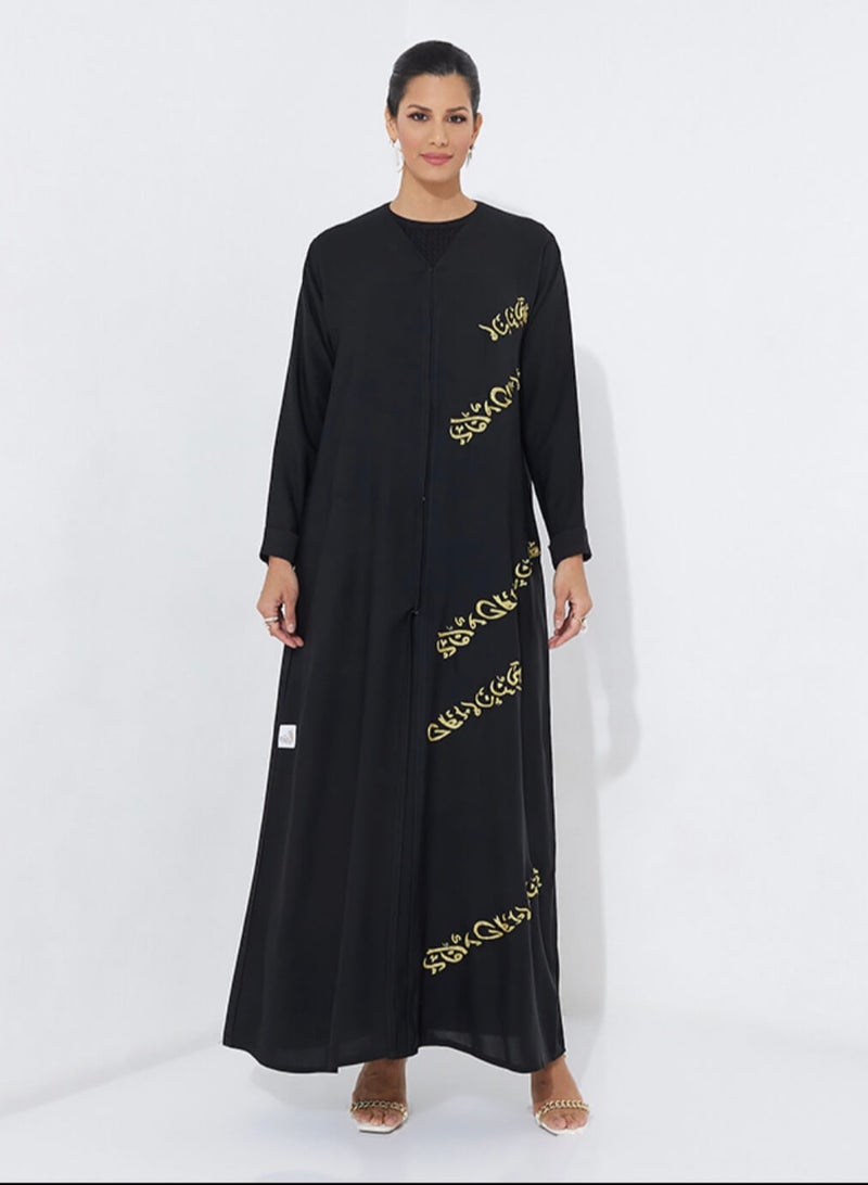 Rosette Abaya Abaya with Arabic Gold Embroidery Design - Image 1