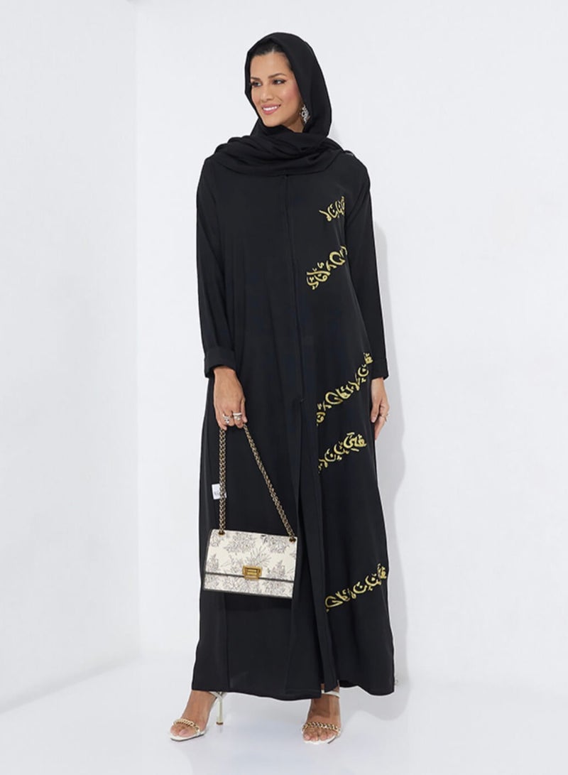 Rosette Abaya Abaya with Arabic Gold Embroidery Design - Image 4