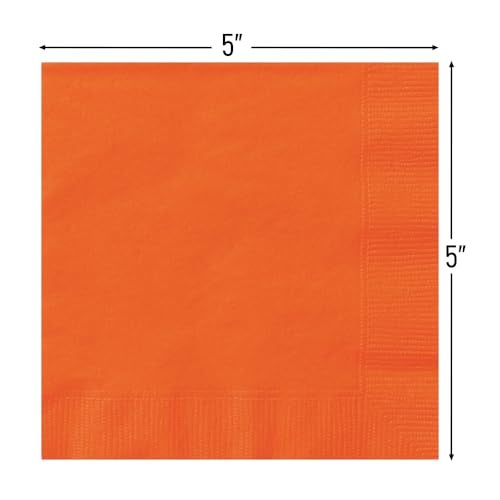 Unique Pumpkin Orange Solid Beverage Paper Napkins - 5"x5" (20 Count) - Vibrant Color & Premium Quality Napkins For Unforgettable Events & Parties - Image 2