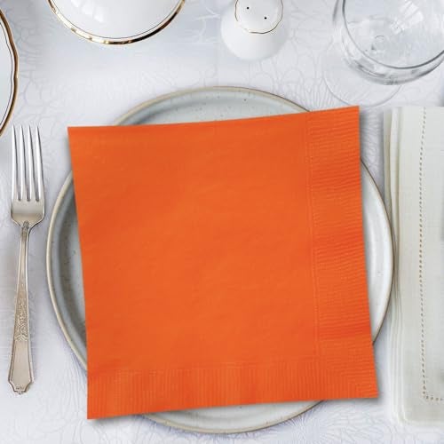 Unique Pumpkin Orange Solid Beverage Paper Napkins - 5"x5" (20 Count) - Vibrant Color & Premium Quality Napkins For Unforgettable Events & Parties - Image 3