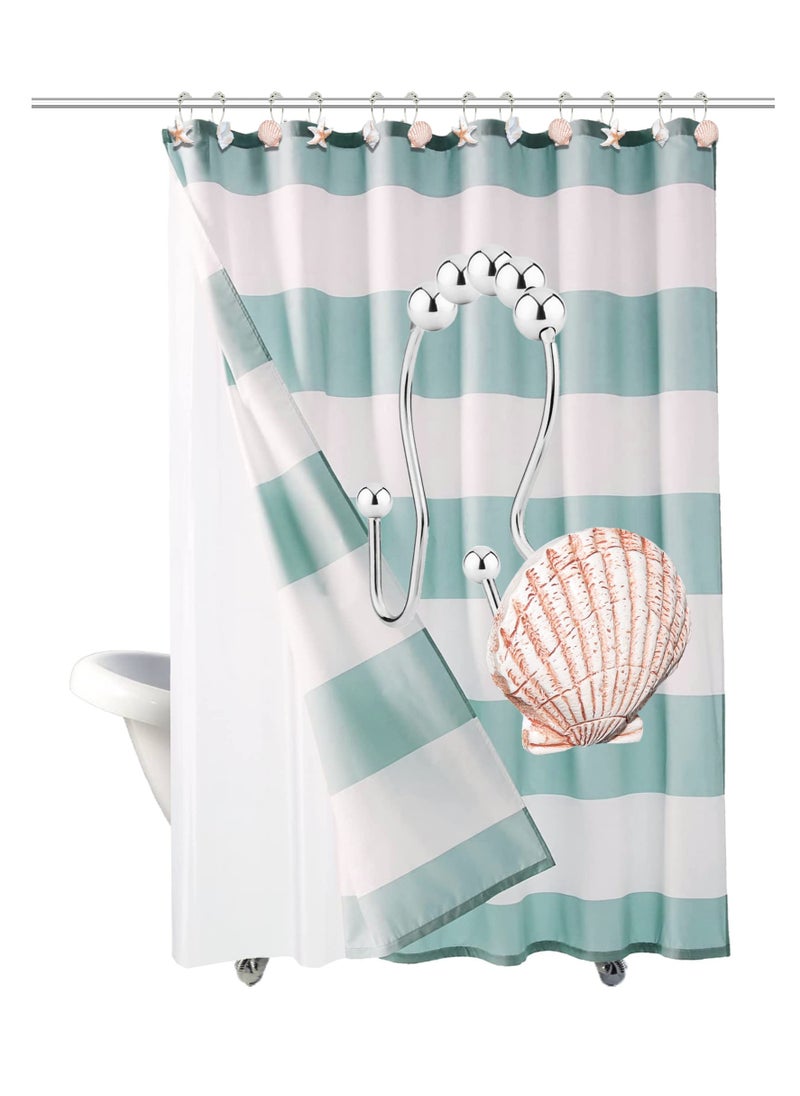 Excefore - Seashell Shower Curtain Hooks Ring, 12 Pcs Anti Rust Seashell Decorative Double Resin Hooks, for Beach Bathroom, Baby Room, Bedroom, Living Room Decor - Image 1