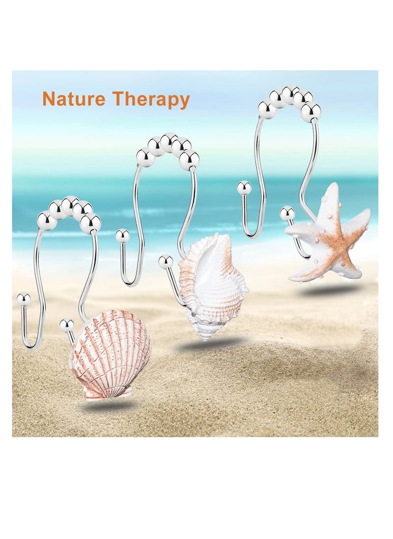 Excefore - Seashell Shower Curtain Hooks Ring, 12 Pcs Anti Rust Seashell Decorative Double Resin Hooks, for Beach Bathroom, Baby Room, Bedroom, Living Room Decor - Image 1