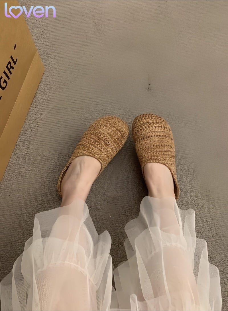 loven French-style, niche mesh openwork breathable half-closed toe slippers, suitable for both home and casual wear. - Image 2