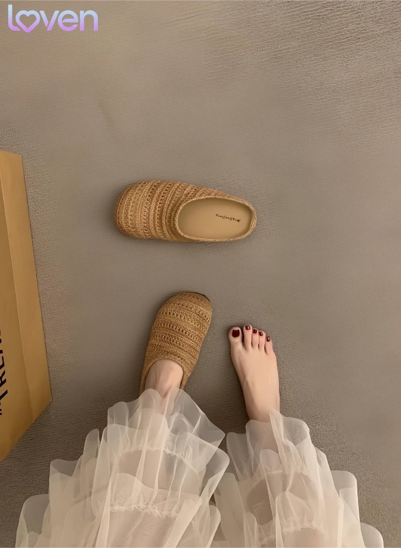 loven French-style, niche mesh openwork breathable half-closed toe slippers, suitable for both home and casual wear. - Image 3