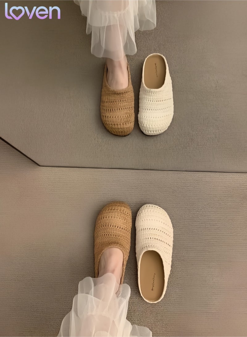 loven French-style, niche mesh openwork breathable half-closed toe slippers, suitable for both home and casual wear. - Image 4