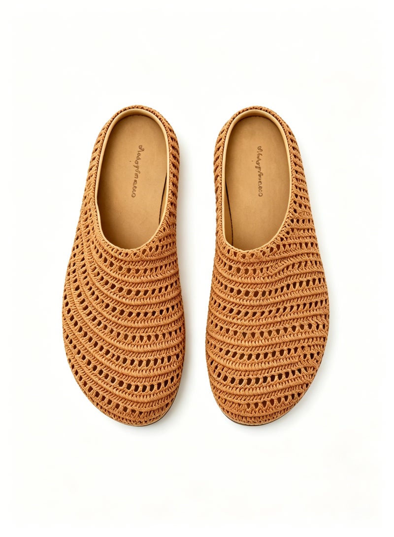 loven French-style, niche mesh openwork breathable half-closed toe slippers, suitable for both home and casual wear. - Image 1