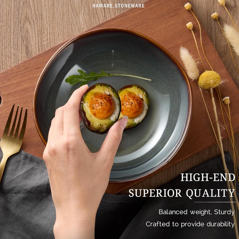 HaWare طقم أطباق وأوعية هاوير من الخزف - 18 قطعة - طقم أطباق يدوي الطلاء لـ 6 أشخاص - أدوات مائدة خزفية للمطبخ - مقاومة للخدوش - آمنة للاستخدام في الميكروويف وغسالة الصحون - لون أخضر موسى تفاعلي - Image 5