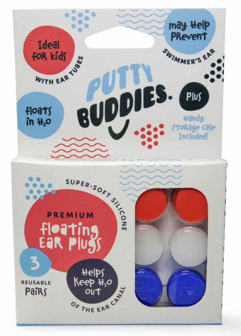 Putty Buddies Floating Earplugs 3-Pair Pack - Soft Silicone Ear Plugs For Swimming & Bathing - Invented By Physician - Block Water- Premium Swim Earplugs - Doctor Recommended - Easy To Use - Image 1
