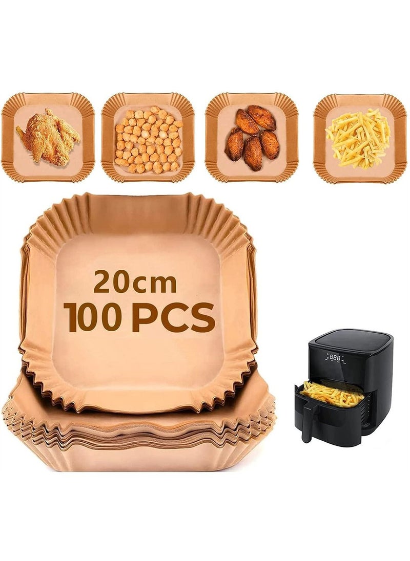 EHOME Air Fryer Liners 100 PCS Non-Stick Disposable Square Cooking Greaseproof Paper Parchment Paper Liner Compatible(7.9IN)  - Image 1