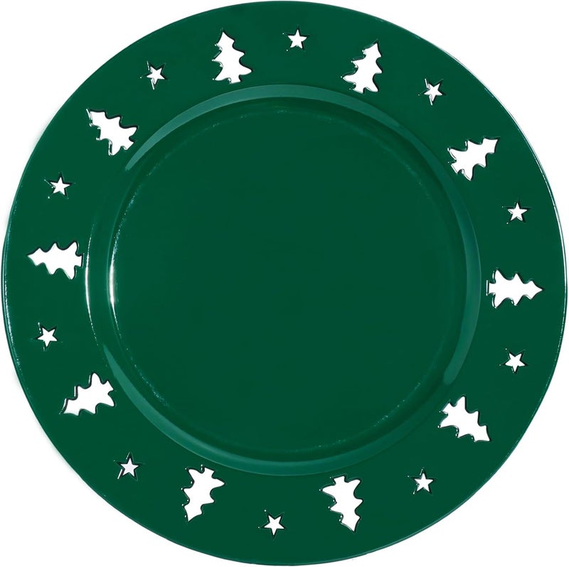 Kazozobi Christmas Charger Plates  13 Christmas Tree Openwork Holidays Decorations Round Chargers for Dinner Plates  Elegant Table Centerpieces  Hunter Green 6 Pack - Image 1
