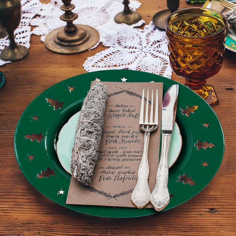 Kazozobi Christmas Charger Plates  13 Christmas Tree Openwork Holidays Decorations Round Chargers for Dinner Plates  Elegant Table Centerpieces  Hunter Green 6 Pack - Image 4
