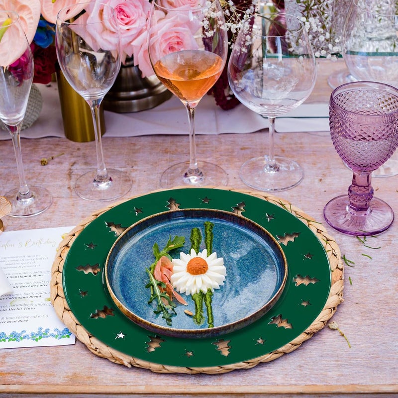 Kazozobi Christmas Charger Plates  13 Christmas Tree Openwork Holidays Decorations Round Chargers for Dinner Plates  Elegant Table Centerpieces  Hunter Green 6 Pack - Image 5