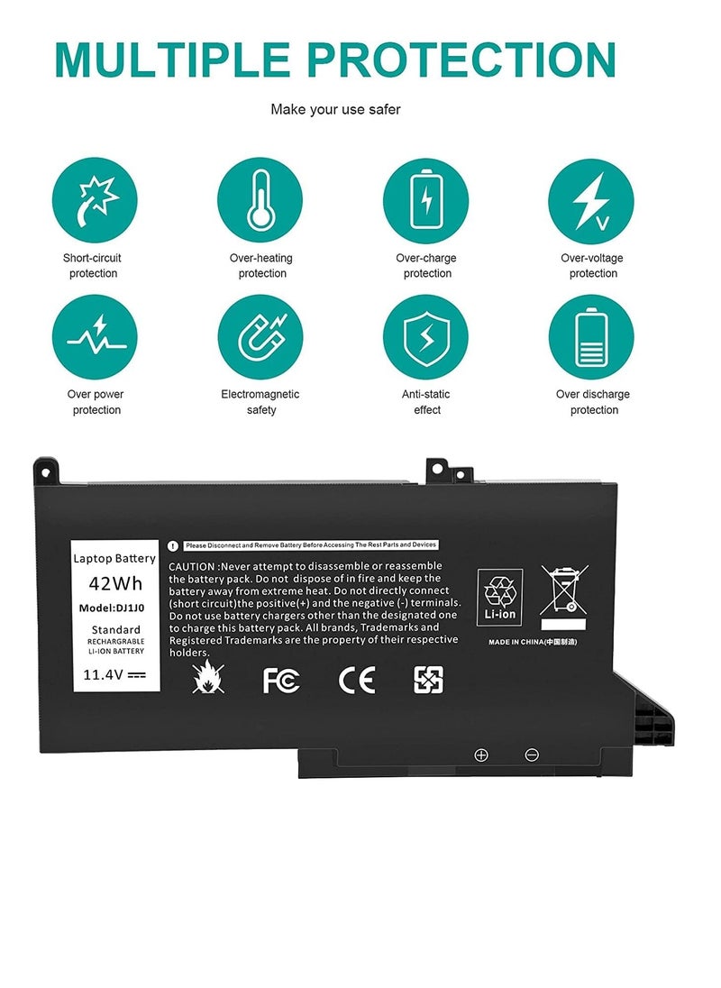 Generic - Replacement 11.4V 42Wh DJ1J0 PGFX4 Laptop battery compatible for Dell Latitude 7280 7290 7380 7390 7480 7490 Lithium-Ion 451-BBZL PGFX4 ONFOH DJ1JO,new replace battery - Image 1
