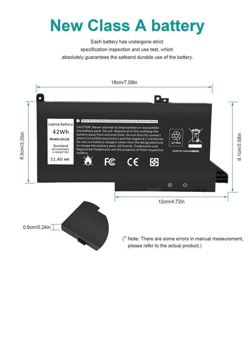 Generic - Replacement 11.4V 42Wh DJ1J0 PGFX4 Laptop battery compatible for Dell Latitude 7280 7290 7380 7390 7480 7490 Lithium-Ion 451-BBZL PGFX4 ONFOH DJ1JO,new replace battery - Image 1