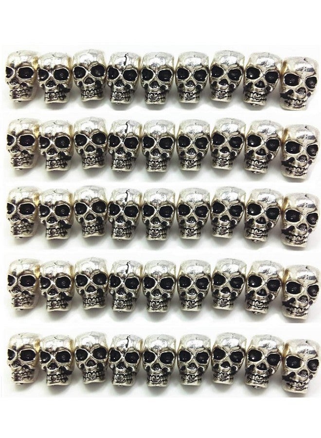 QTMY 4Mm Hole Macroporous Skull Metal Spacer Beads For Diy Halloween Crafts Jewelry Making Supplies In Bulk (Antique Silver) - Image 1