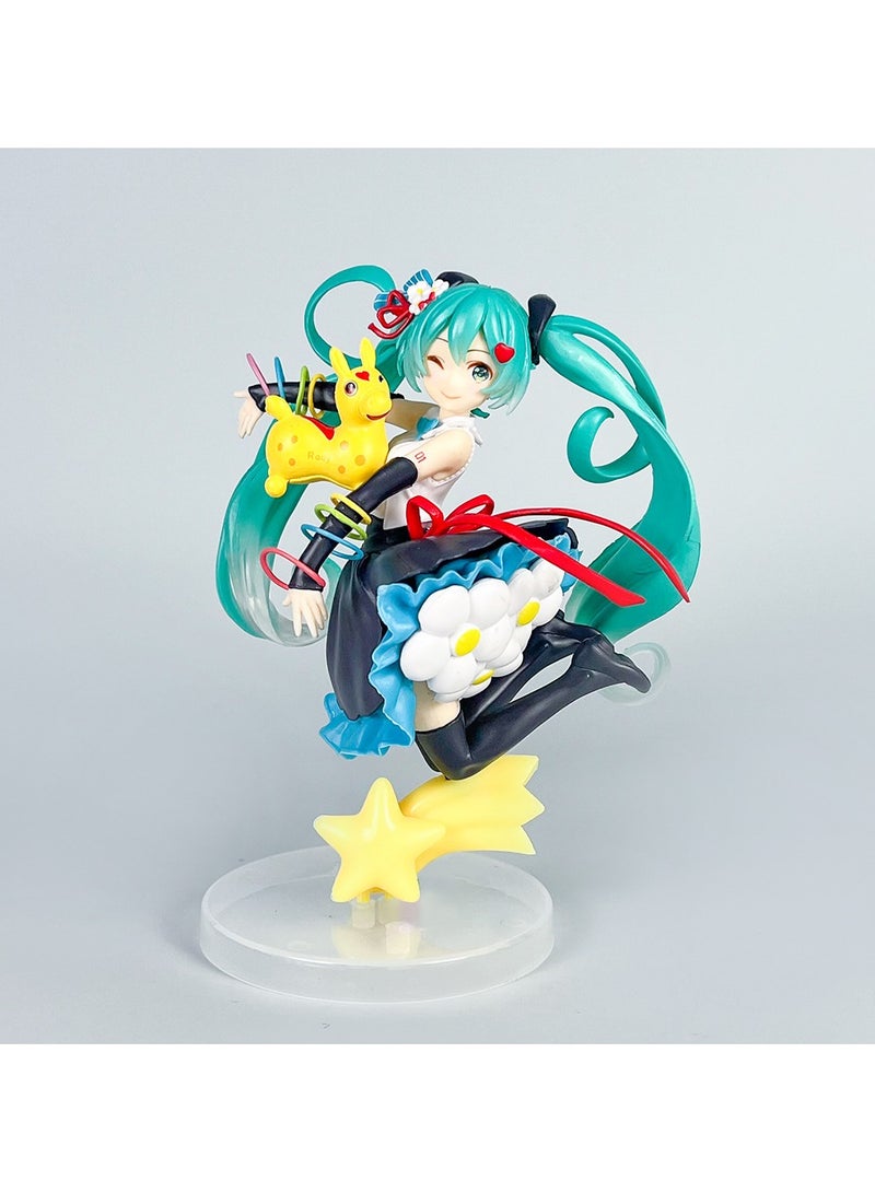 general Hatsune Miku figure jumping horse Hatsune miku two-dimensional anime beauty scenery model ornaments chassis decoration - Image 1