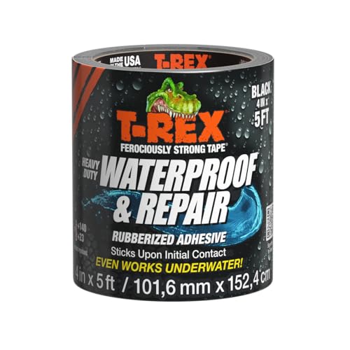 T-REX Heavy Duty Waterproof and Repair Tape for Wet or Rough / Dirty Surfaces Including Underwater, Leaks and More, 4" x 5', Black, 1-Roll (285987) - Image 1