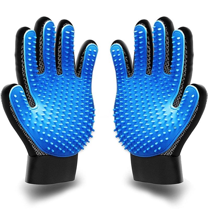 click2shop Deshedding Glove Gift Set for Easy, Mess-Free Grooming of Pets with Long/Short/Curly Fur - Includes 1 Pair of Gentle Pet Hair Remover Mitts, Free Bath Brush, and Storage Bag - Image 1