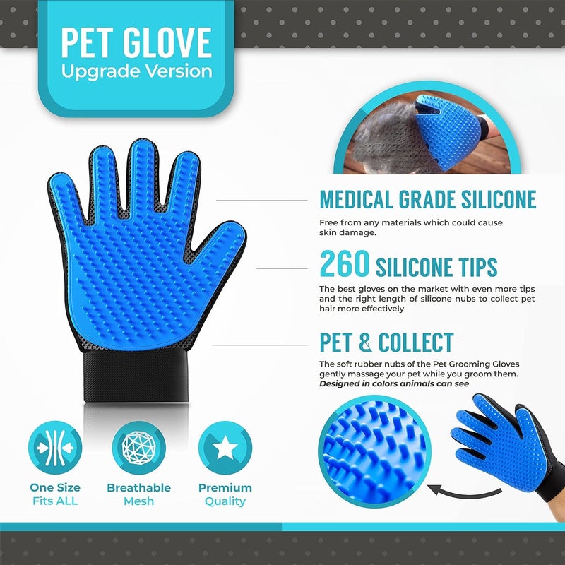 click2shop Deshedding Glove Gift Set for Easy, Mess-Free Grooming of Pets with Long/Short/Curly Fur - Includes 1 Pair of Gentle Pet Hair Remover Mitts, Free Bath Brush, and Storage Bag - Image 2