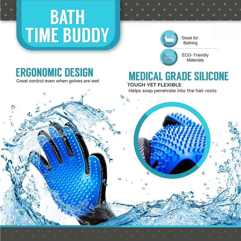 click2shop Deshedding Glove Gift Set for Easy, Mess-Free Grooming of Pets with Long/Short/Curly Fur - Includes 1 Pair of Gentle Pet Hair Remover Mitts, Free Bath Brush, and Storage Bag - Image 3