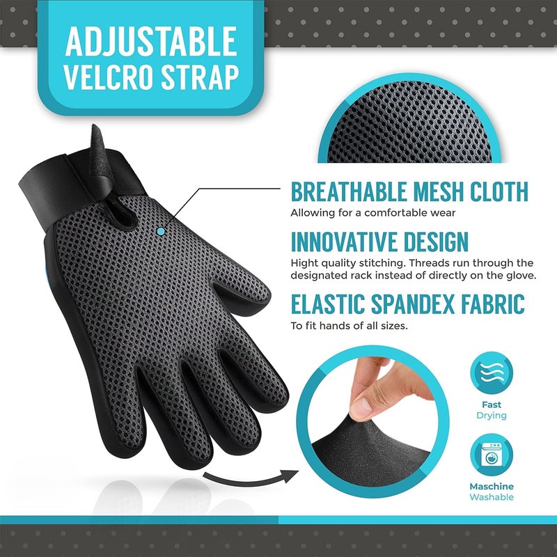 click2shop Deshedding Glove Gift Set for Easy, Mess-Free Grooming of Pets with Long/Short/Curly Fur - Includes 1 Pair of Gentle Pet Hair Remover Mitts, Free Bath Brush, and Storage Bag - Image 4