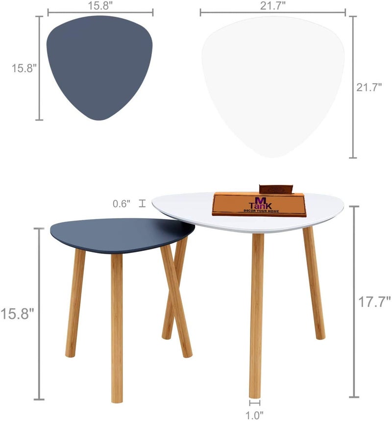 MTANK Engineered Wood Side Table for Bedroom Triangle Nesting Table Bamboo End Table for Living Room Modern Coffee Table Office and Home WhiteGray Set of 2 - Image 2