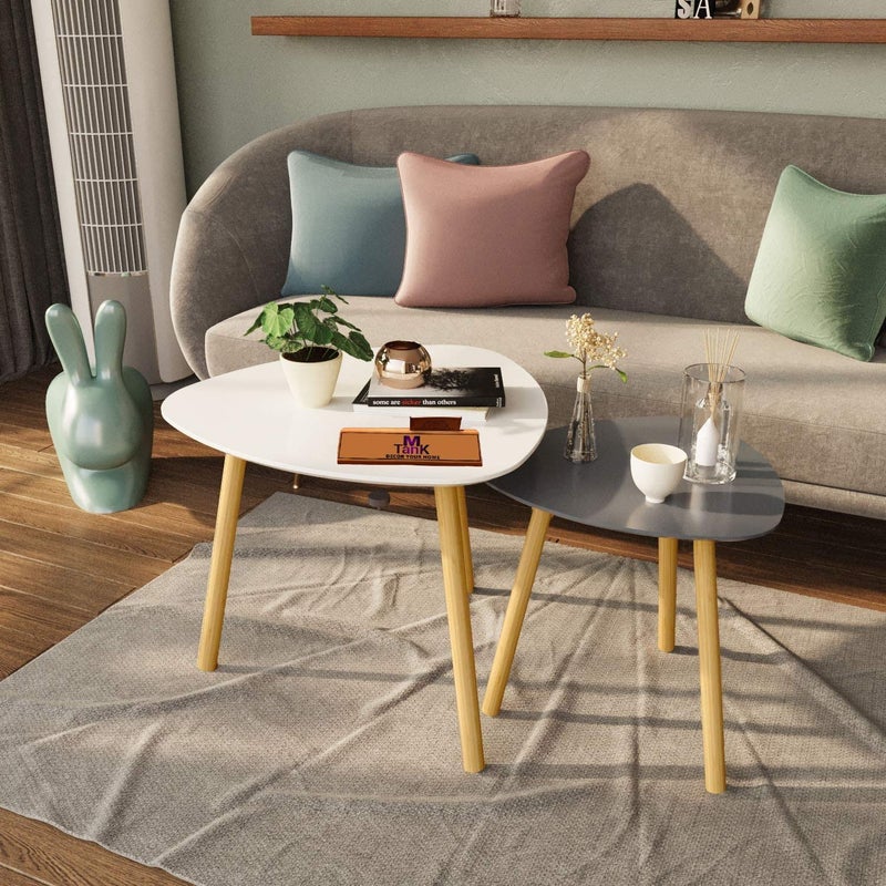 MTANK Engineered Wood Side Table for Bedroom Triangle Nesting Table Bamboo End Table for Living Room Modern Coffee Table Office and Home WhiteGray Set of 2 - Image 4