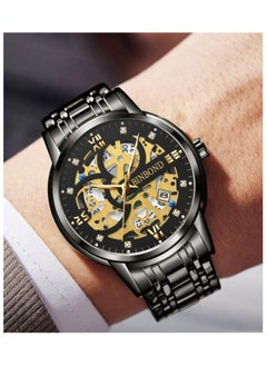 BINBOND Luxury Men's Waterproof Stainless Steel Watch, Black and Gold Wrist Watch, Gift for Men  - Image 1