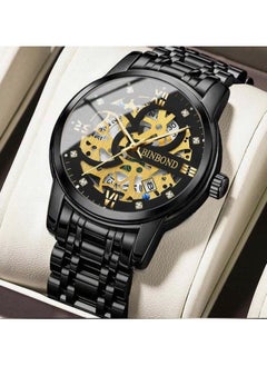 BINBOND Luxury Men's Waterproof Stainless Steel Watch, Black and Gold Wrist Watch, Gift for Men  - Image 3