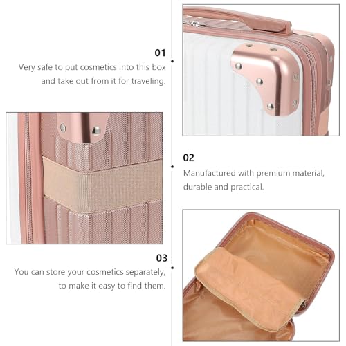 GVND Travel Makeup Case Hard Shell Cosmetic Organizer, Waterproof ABS Vanity Box with Zipper Compartments, Elastic Strap & Carry Handle for Women & Girls (Pink) - Image 3