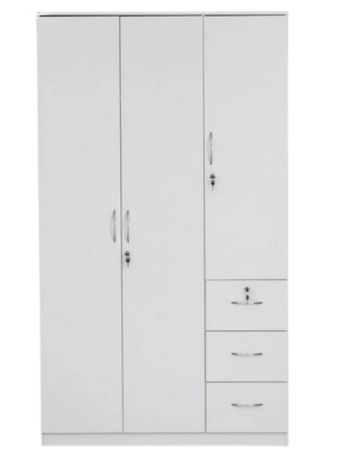 ALWASIT HOME 3 Door Wooden Wardrobe Cabinet Cupboard Engineered Wood Perfect Modern Stylish Heavy Duty Color White - Image 2