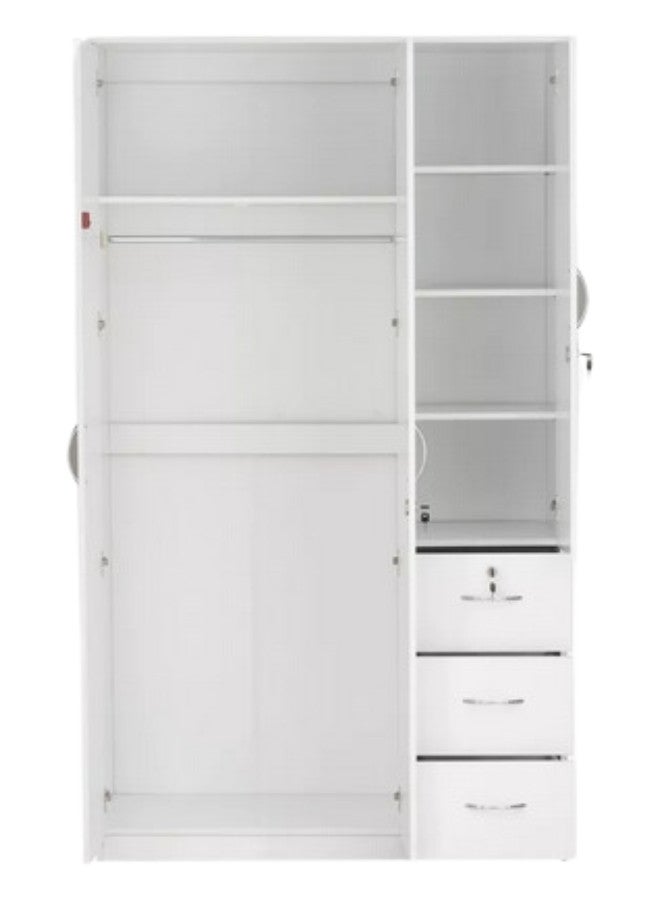 ALWASIT HOME 3 Door Wooden Wardrobe Cabinet Cupboard Engineered Wood Perfect Modern Stylish Heavy Duty Color White - Image 3