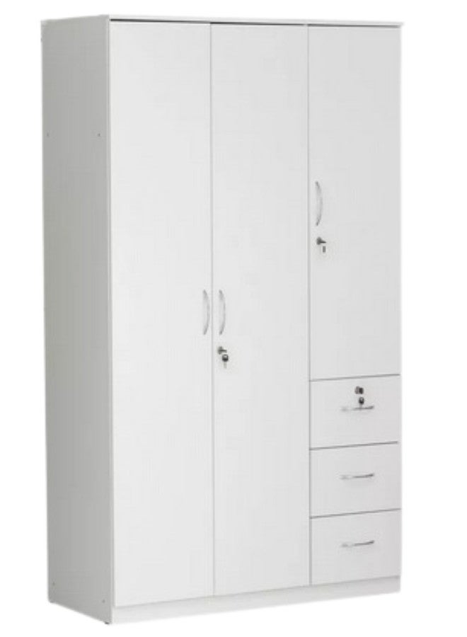ALWASIT HOME 3 Door Wooden Wardrobe Cabinet Cupboard Engineered Wood Perfect Modern Stylish Heavy Duty Color White - Image 1