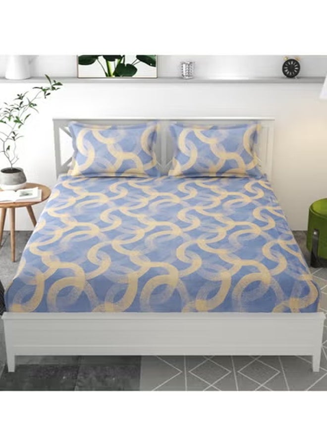 BSB HOME Premium Glace Cotton 180 TC Double Fitted Bedsheet Set with 2 Pillow Covers 72 x 78 + 10 inches – Blue/Yellow - Image 2