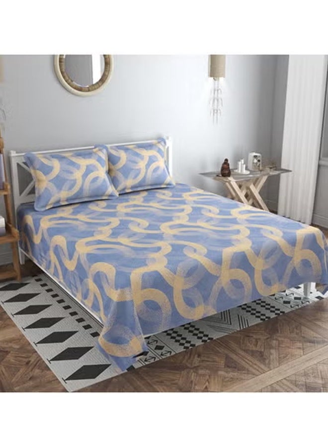 BSB HOME Premium Glace Cotton 180 TC Double Fitted Bedsheet Set with 2 Pillow Covers 72 x 78 + 10 inches – Blue/Yellow - Image 1