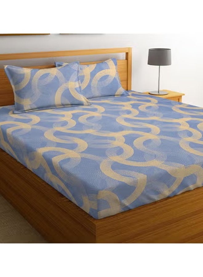 BSB HOME Premium Glace Cotton 180 TC Double Fitted Bedsheet Set with 2 Pillow Covers 72 x 78 + 10 inches – Blue/Yellow - Image 5