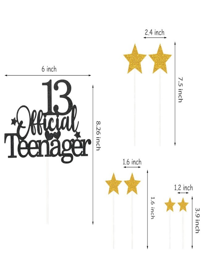 Pargleev Vindeex Glittery Black Gold 13 Ofiicial Teenager Cake Topper with Star,13th Happy Birthday Cake Topper Party Decorations Party Supplies for Boys Girls - Image 2