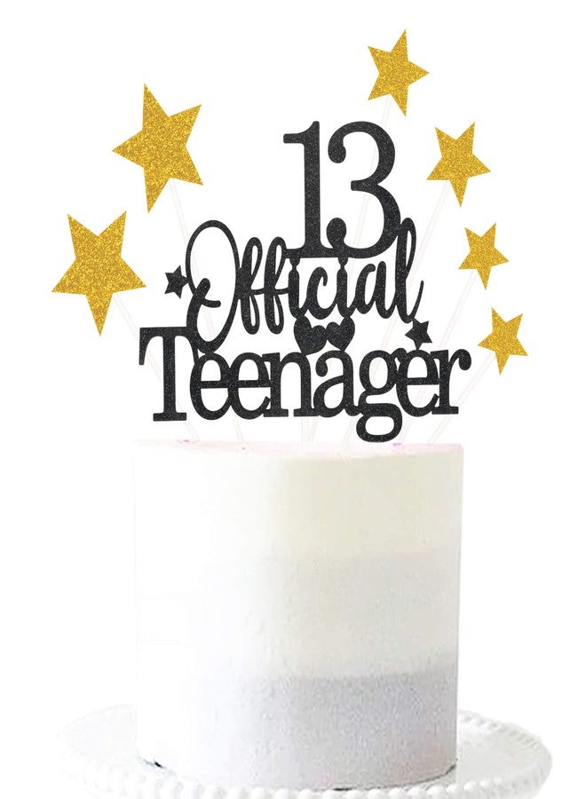 Pargleev Vindeex Glittery Black Gold 13 Ofiicial Teenager Cake Topper with Star,13th Happy Birthday Cake Topper Party Decorations Party Supplies for Boys Girls - Image 1